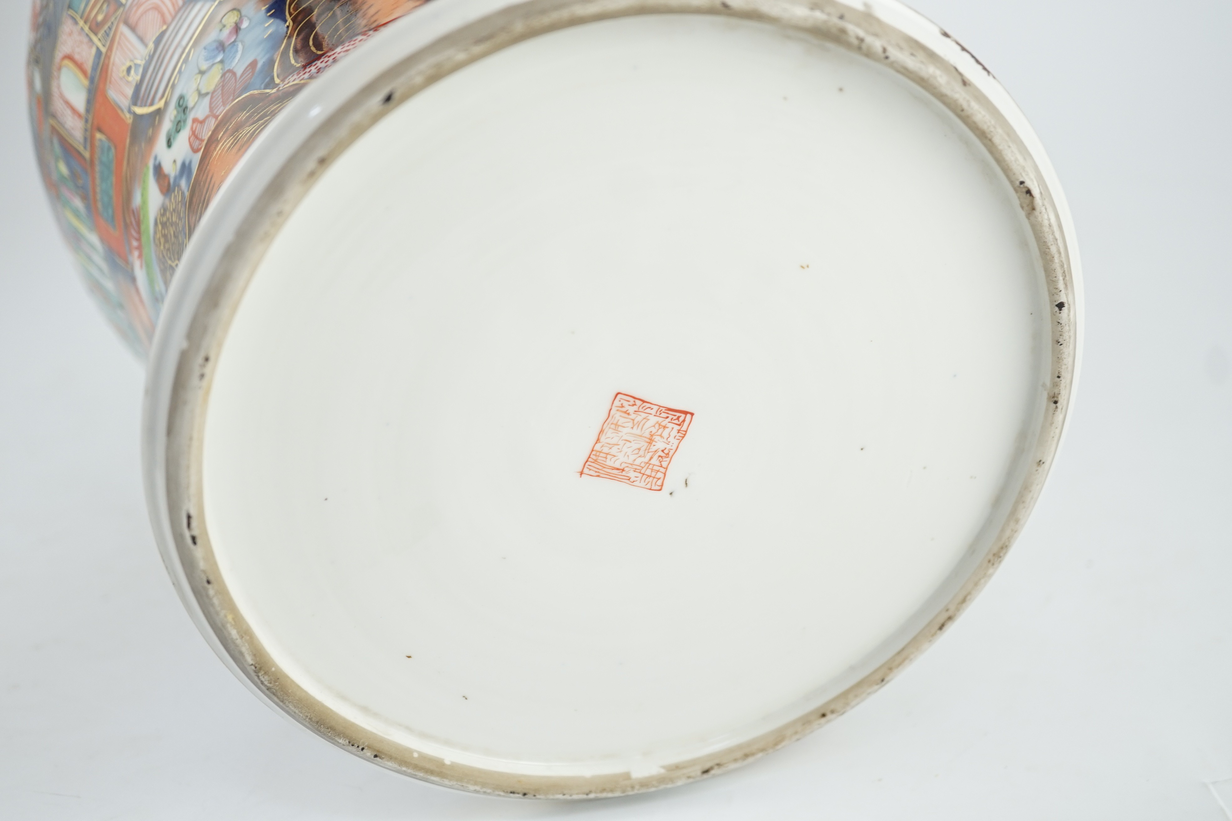 A Chinese clobbered blue and white vase and cover, 18th/19th century, 47cm high